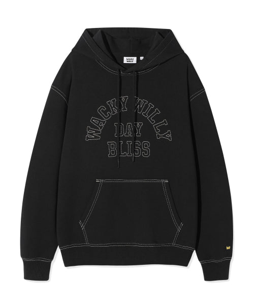 typo graphic stitch hooded sweater black