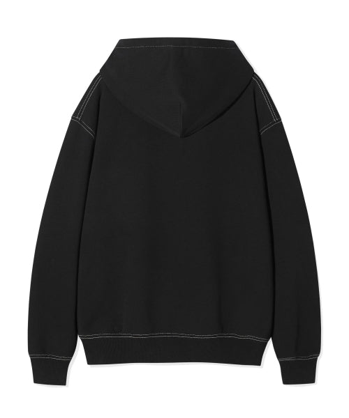 typo graphic stitch hooded sweater black