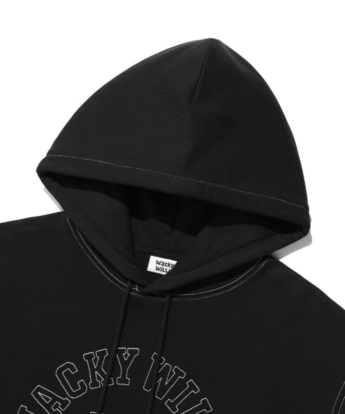 typo graphic stitch hooded sweater black