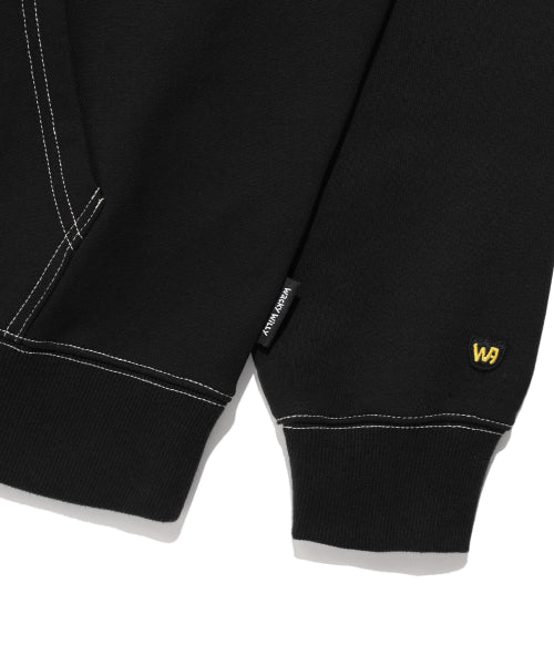 typo graphic stitch hooded sweater black