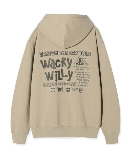 Sketch Graphic Hood Sweat Khaki