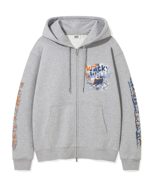 Spray Graphic Hoodie Zip-Up Gray