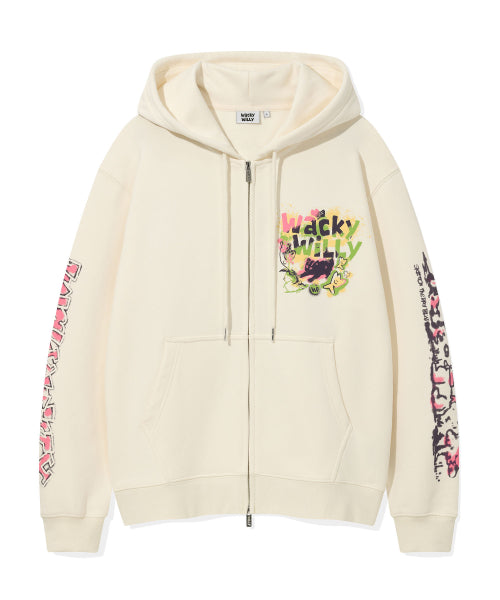 Spray graphic hood zip-up cream