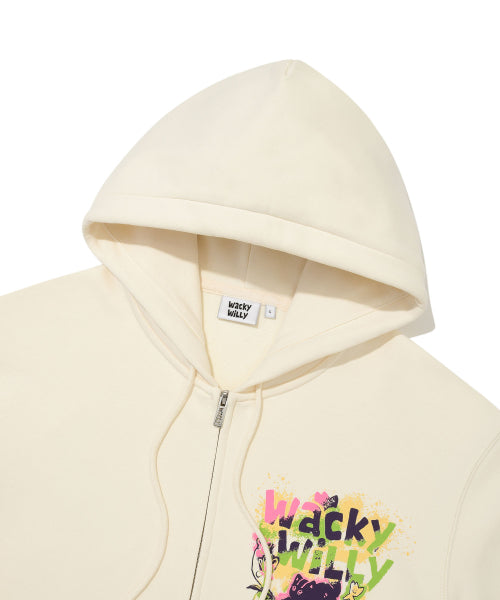 Spray graphic hood zip-up cream