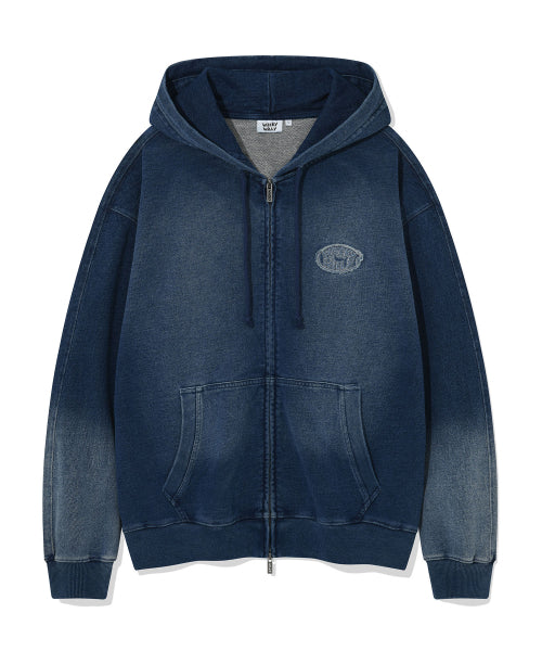 Denim like hooded zip-up indigo