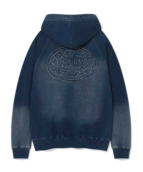 Denim like hooded zip-up indigo