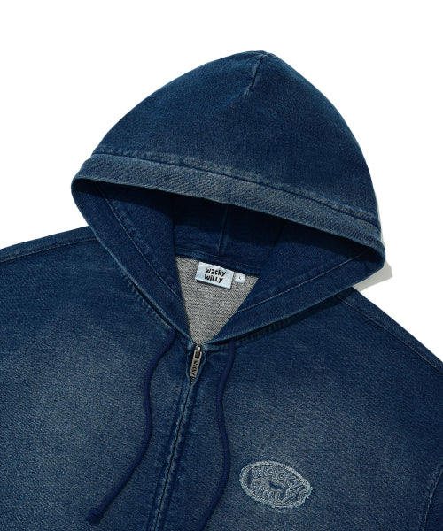 Denim like hooded zip-up indigo