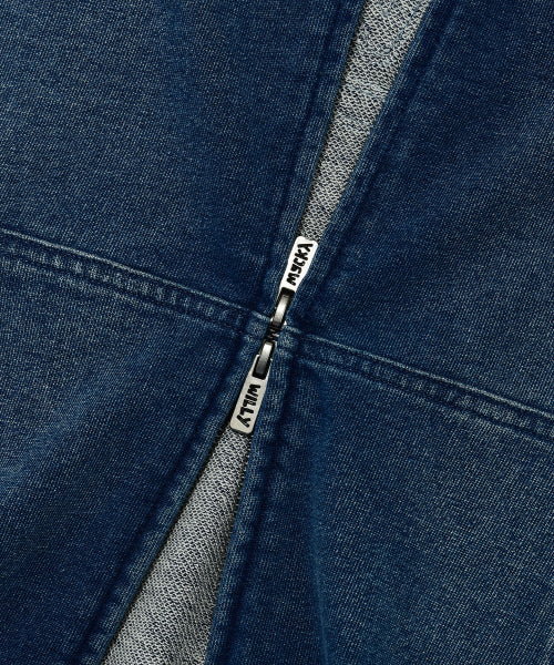Denim like hooded zip-up indigo