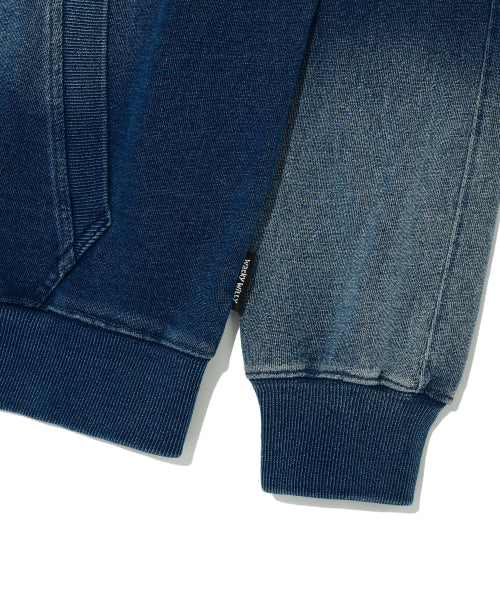 Denim like hooded zip-up indigo