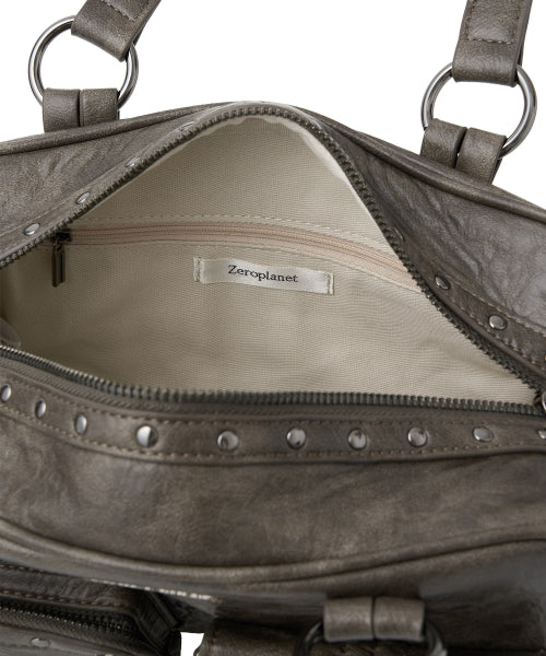 Stud Washed Leather Shoulder Bag [BROWN]