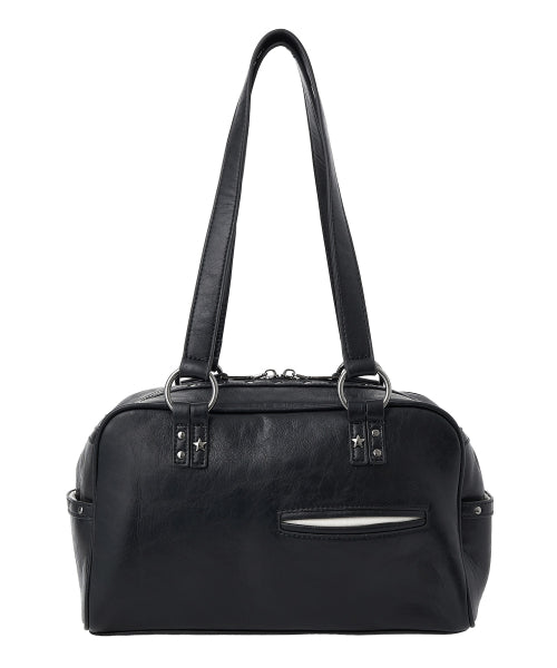 Stud Washed Leather Shoulder Bag [BLACK]