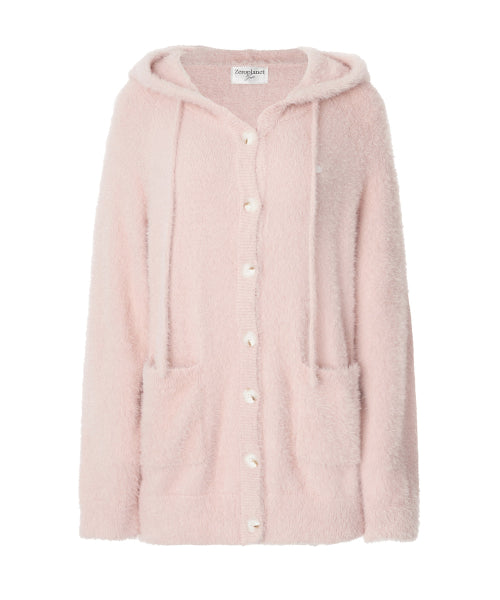 Ella Hairy Hooded Cardigan [PINK]