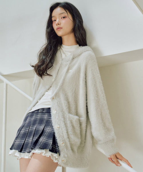 Ella Hairy Hooded Cardigan [LIGHT GREY]