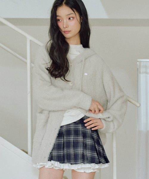 Ella Hairy Hooded Cardigan [LIGHT GREY]