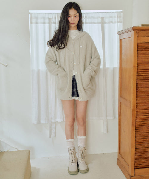 Ella Hairy Hooded Cardigan [LIGHT GREY]