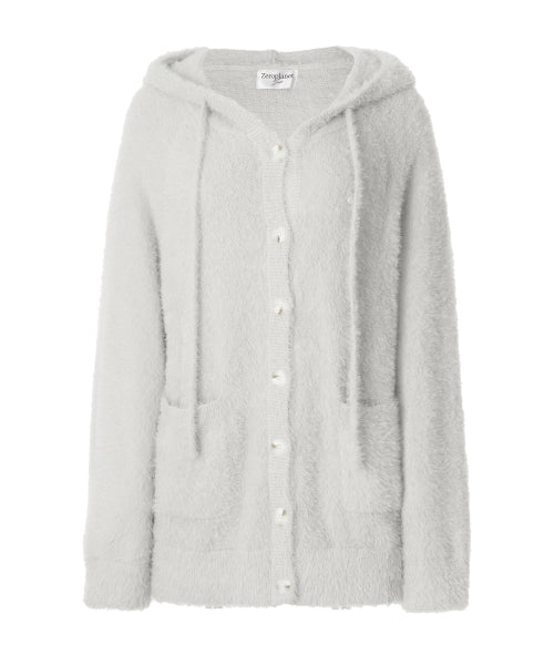 Ella Hairy Hooded Cardigan [LIGHT GREY]