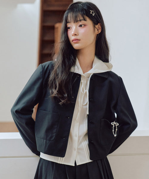 Darlene Ribbon Short Jacket [BLACK]