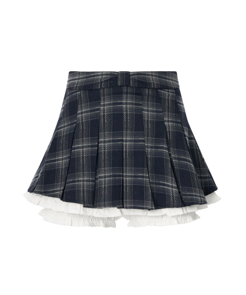 Julia Checkered Pleated Skirt Pants [NAVY]