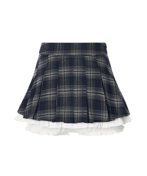 Julia Checkered Pleated Skirt Pants [NAVY]