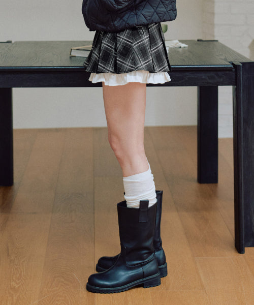Julia Checkered Pleated Skirt Pants [BLACK]
