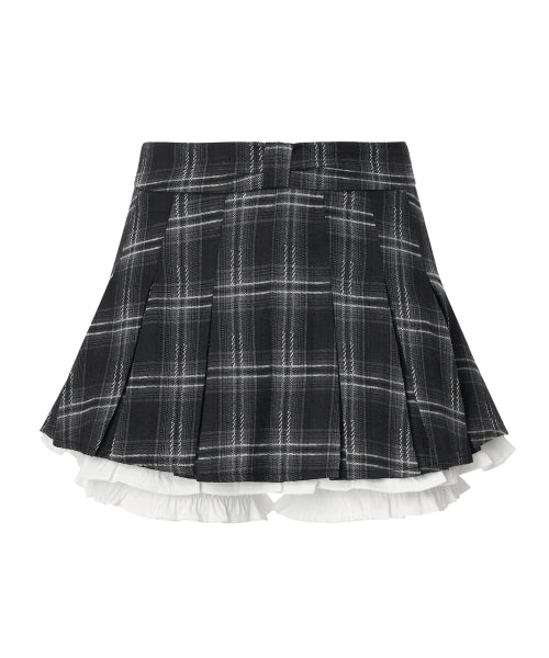 Julia Checkered Pleated Skirt Pants [BLACK]