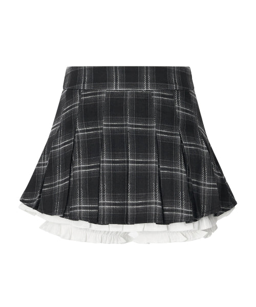 Julia Checkered Pleated Skirt Pants [BLACK]