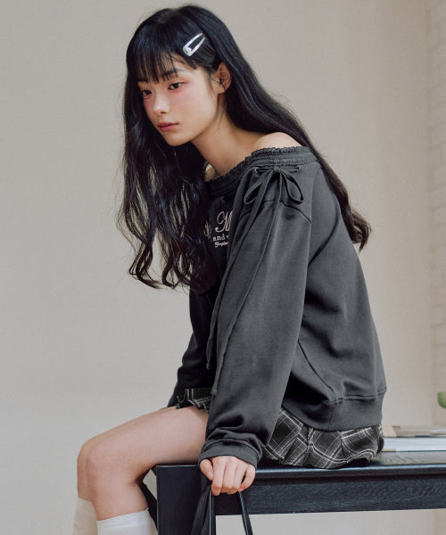 Hana One Off shoulder Sweatshirt [CHARCOAL]