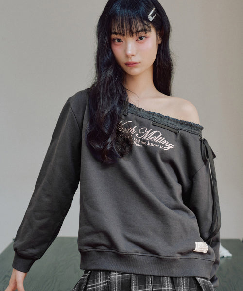 Hana One Off shoulder Sweatshirt [CHARCOAL]