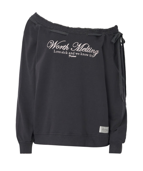 Hana One Off shoulder Sweatshirt [CHARCOAL]