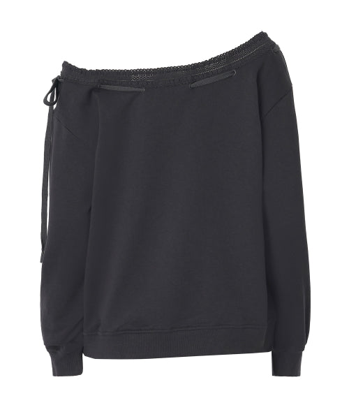 Hana One Off shoulder Sweatshirt [CHARCOAL]