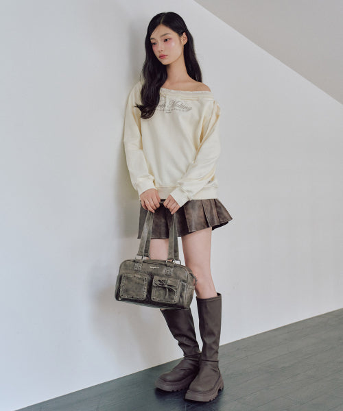 Hana One Off shoulder Sweatshirt [IVORY]