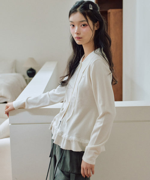 Ash Collar knit cardigan [WHITE]