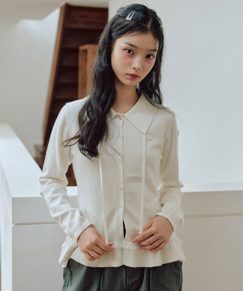 Ash Collar knit cardigan [WHITE]