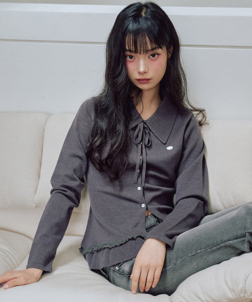 Ash Collar knit cardigan [CHARCOAL]