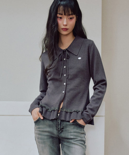 Ash Collar knit cardigan [CHARCOAL]