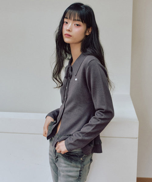 Ash Collar knit cardigan [CHARCOAL]