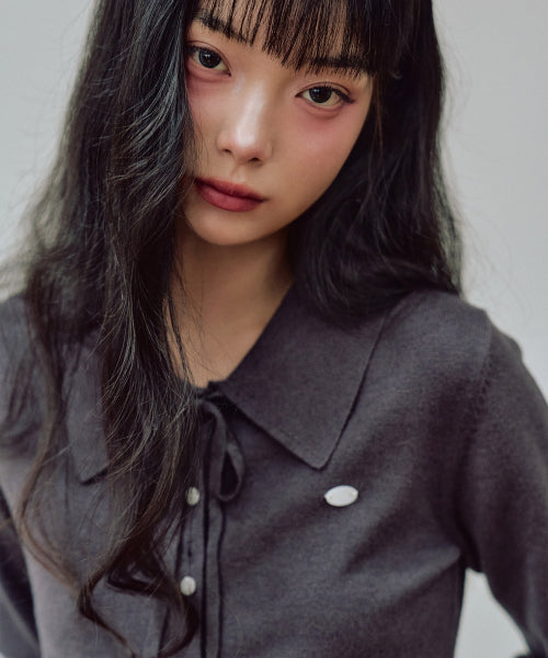 Ash Collar knit cardigan [CHARCOAL]