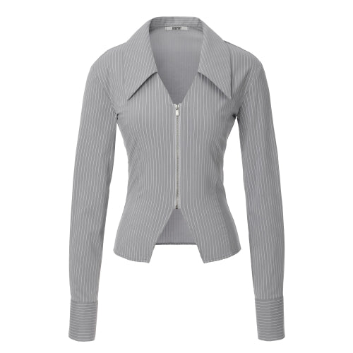 Stripe Zip-up Shirts (gray)