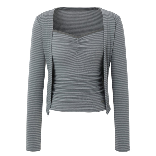 Stripe Cardigan & Sleeveless Set (gray)