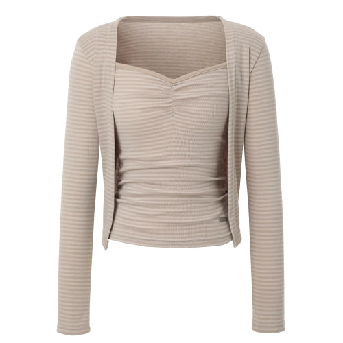Stripe Cardigan & Sleeveless Set (beige)
