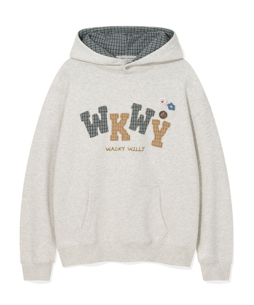 Women's Checkered Applique Oversized Fit Hoodie Oatmeal