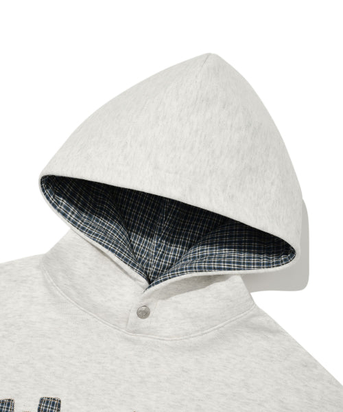 Women's Checkered Applique Oversized Fit Hoodie Oatmeal