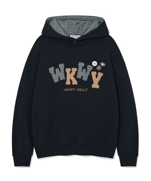 Women's Checkered Applique Oversized Fit Hoodie Navy