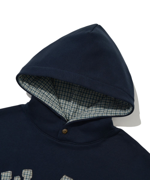 Women's Checkered Applique Oversized Fit Hoodie Navy