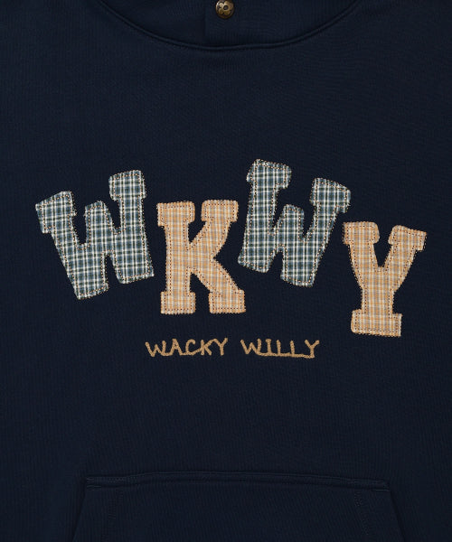 Women's Checkered Applique Oversized Fit Hoodie Navy