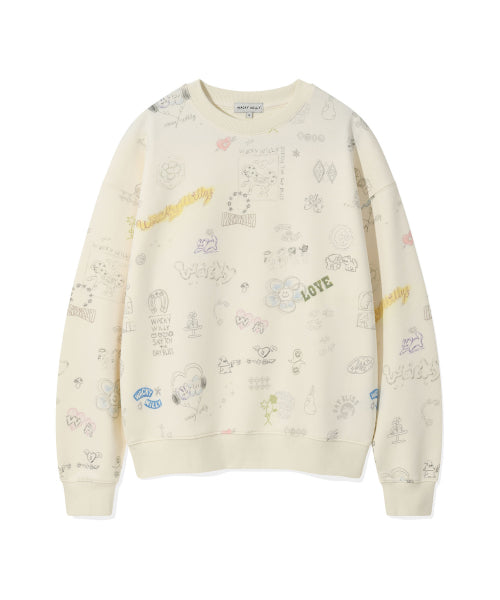 Women's Drawing Pattern Semi-Oversized Fit Sweatshirt Pattern