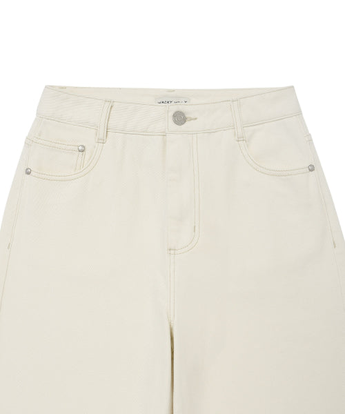 Women's Semi-Wide Denim Pants Cream