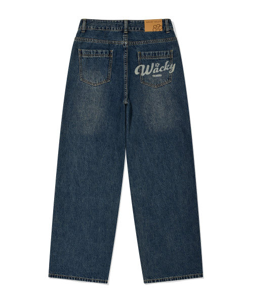 Women's Semi-Wide Denim Pants Blue