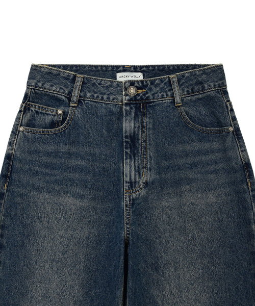 Women's Semi-Wide Denim Pants Blue