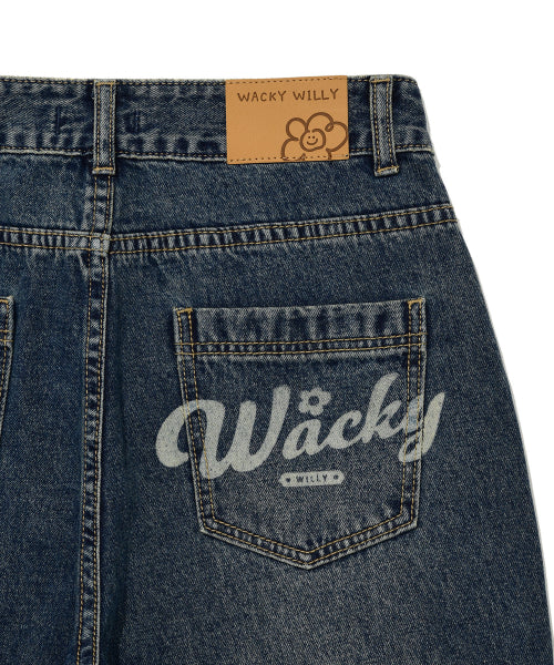 Women's Semi-Wide Denim Pants Blue